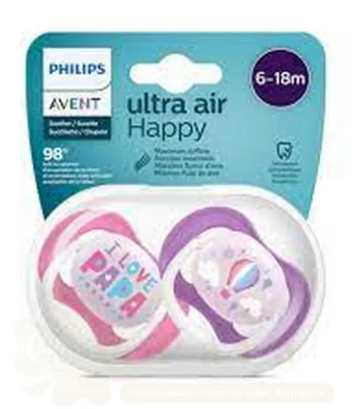 AVENT 2 SUCETTES ULTRA AIR HAPPY 6-18 GIRL/PAP/BALLO SCF080/04