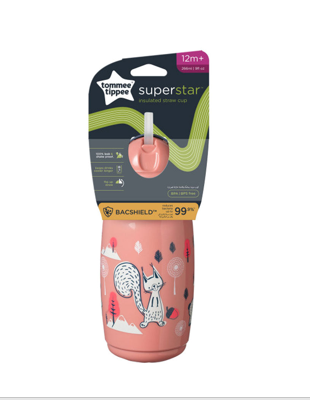 TOMMEE TIPPEE TASSE ISOTHERME A PAILLE SUPERSTAR 12M+ 266ML ROSE 447825-R4-G