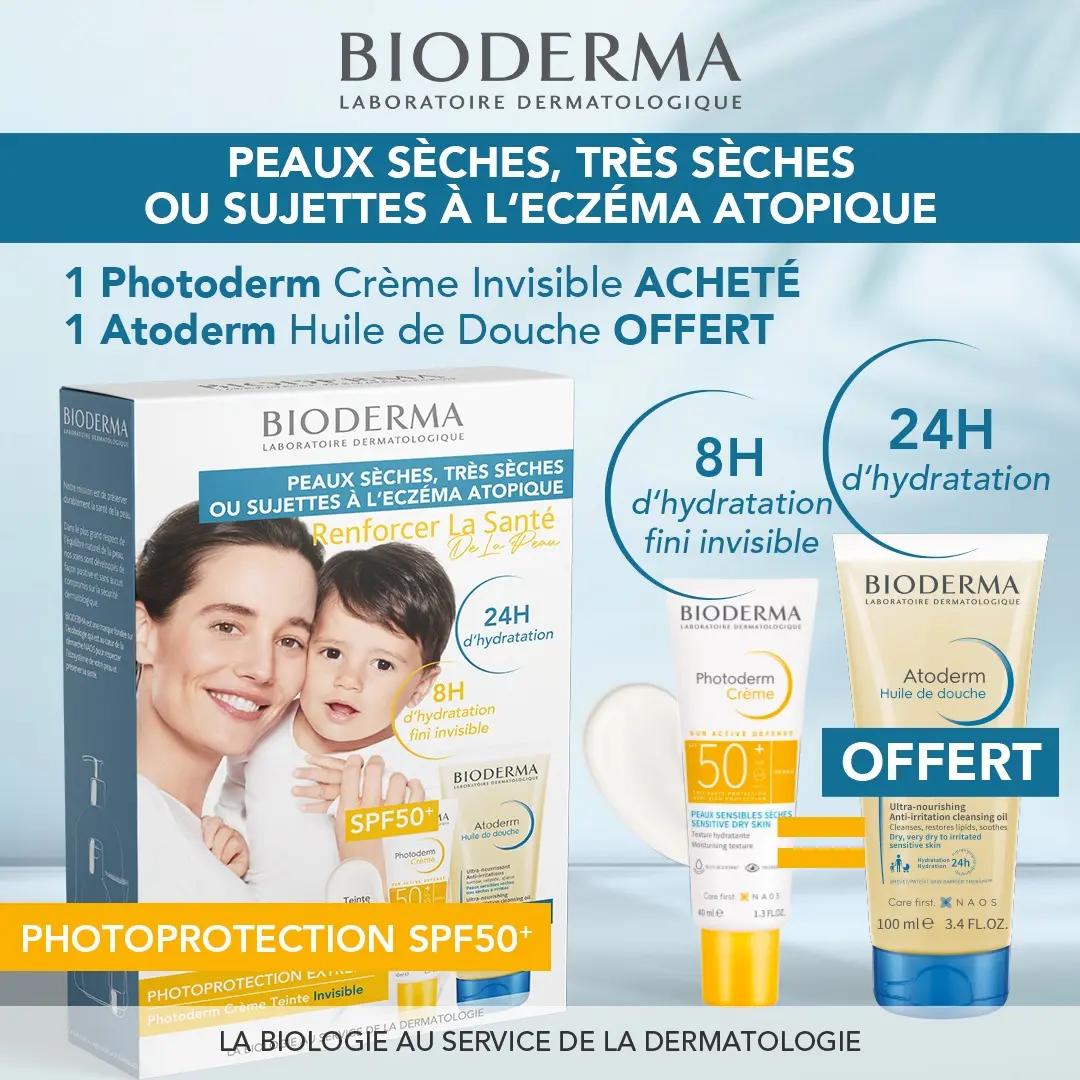 BIODERMA COFFRET PHOTODERM CREME SPF50+ PSS INVISIBLE 40ML+ ATODERM HUILE DOUCHE 100ML
