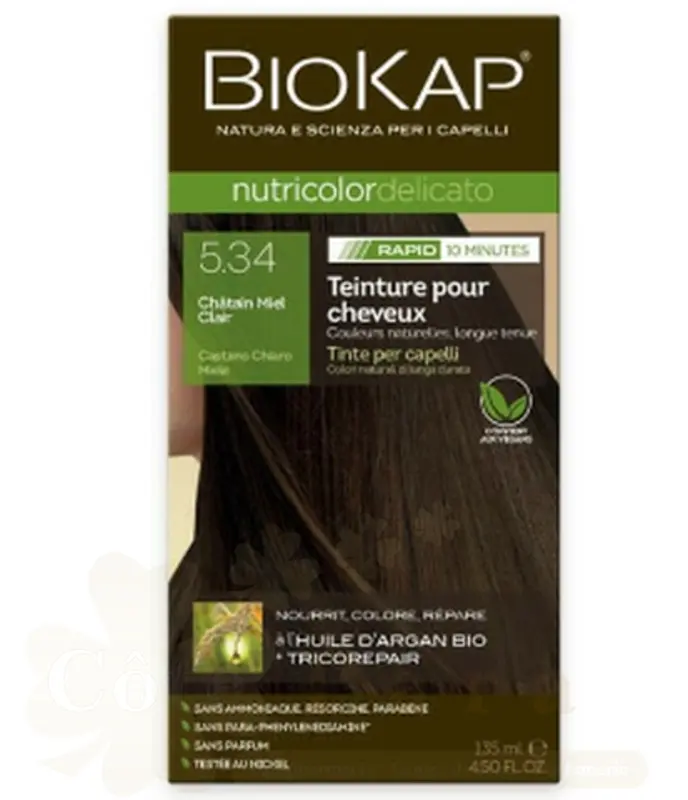 BIOKAP NUTRICOLOR DELICATO RAPID 5.34 CHATAIN MIEL CLAIR