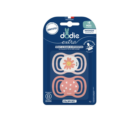 DODIE 2 SUCETTES ANATOMIQUE EXTRA FINE BLEU 6M+ F3