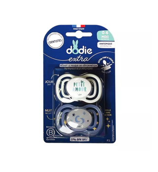 DODIE 2 SUCETTES ANATOMIQUE EXTRA FINE JOUR ET NUIT 0-6M F1