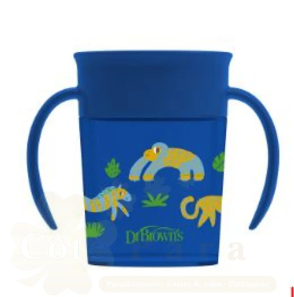 DR BROWNS GOBELET CHEERS 360 DECO BLEU AVEC POIGNET BLEU 6M+ 200ML...
