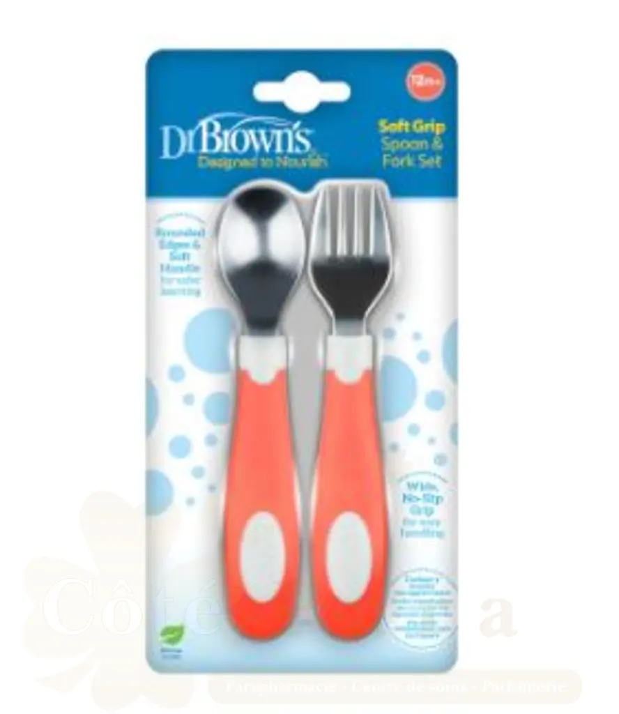 DR BROWNS SOFT GRIP SPOON & FORK SET FUCHSIA TF026