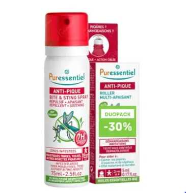 PURESSENTIEL ANTI PIQUE COFFRET SPRAY REPULSIF 75ML + ROLLER MULTI APAISANT 5ML